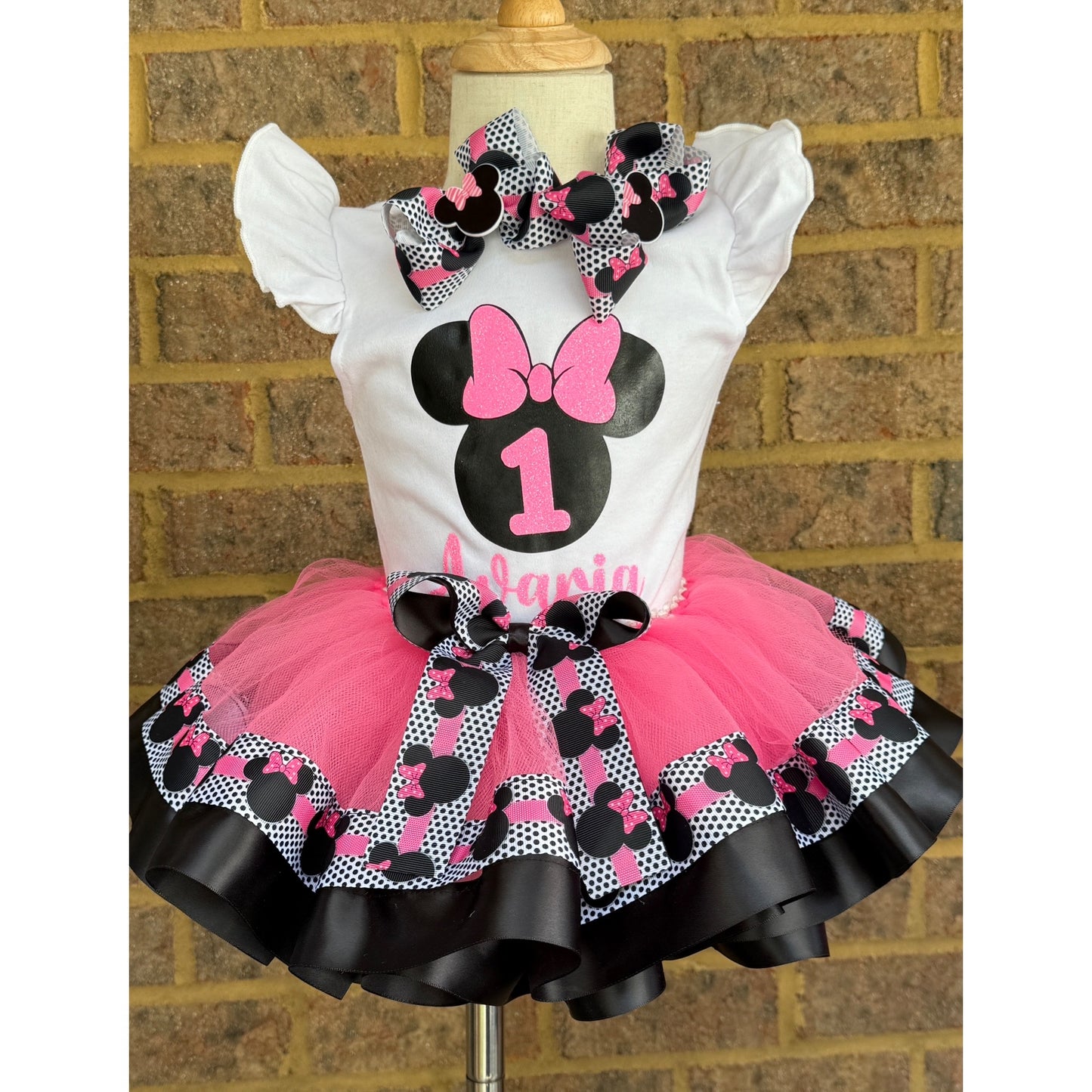 Minnie Mouse Tutu outfit (2 Layer ribbon trim tutu)