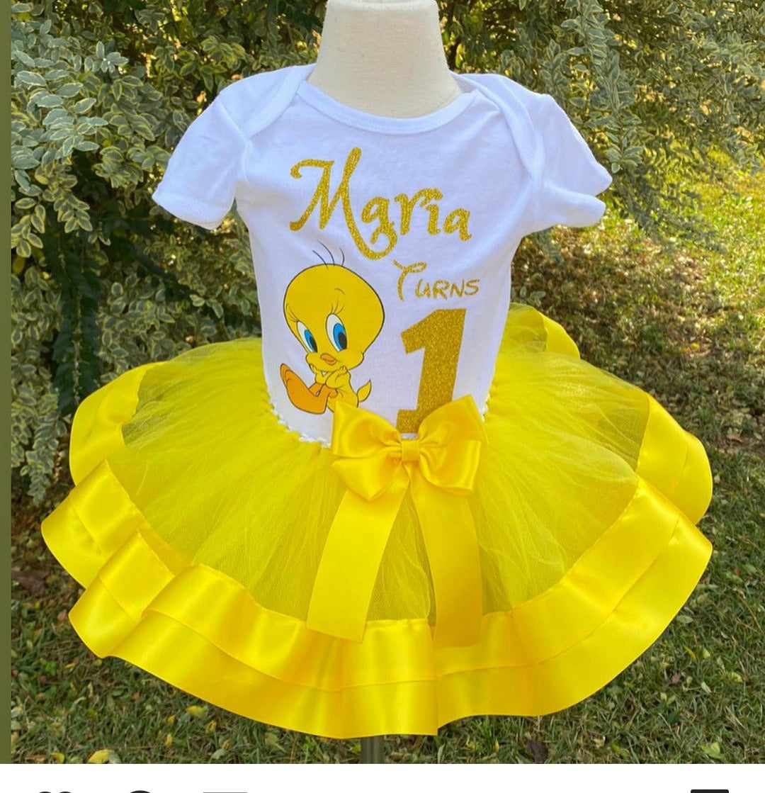 Tweety Bird Tutu Outfit (1 layer Ribbon Trimmed tutu outfit)