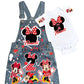 Minnie Mouse Denim overall outfit, jeans overall dress, Minnie mouse birthday jeans dress
