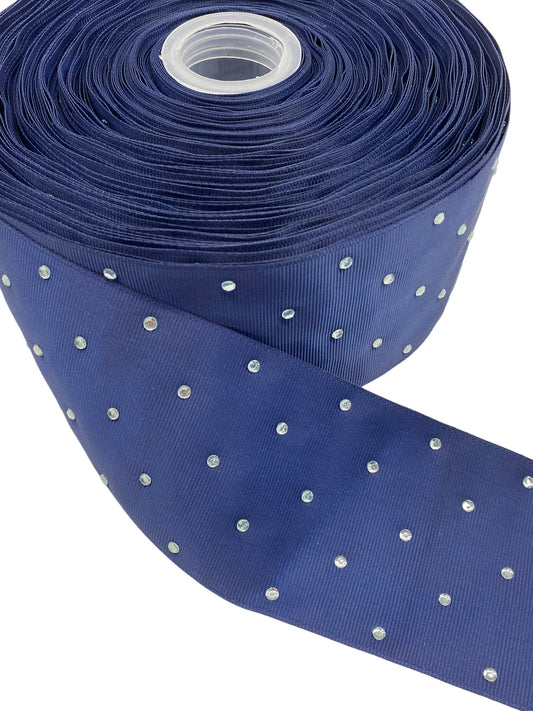 Navy Blue Rhinestone 3 inch Ribbon (75mm / 3 inches) 🎀sale🎀