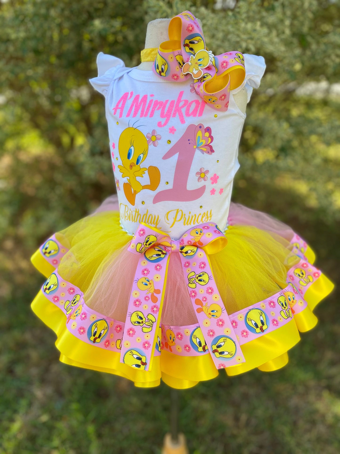 Tweety Bird Tutu Outfit (3 layer Ribbon Trimmed tutu outfit) Tweety3