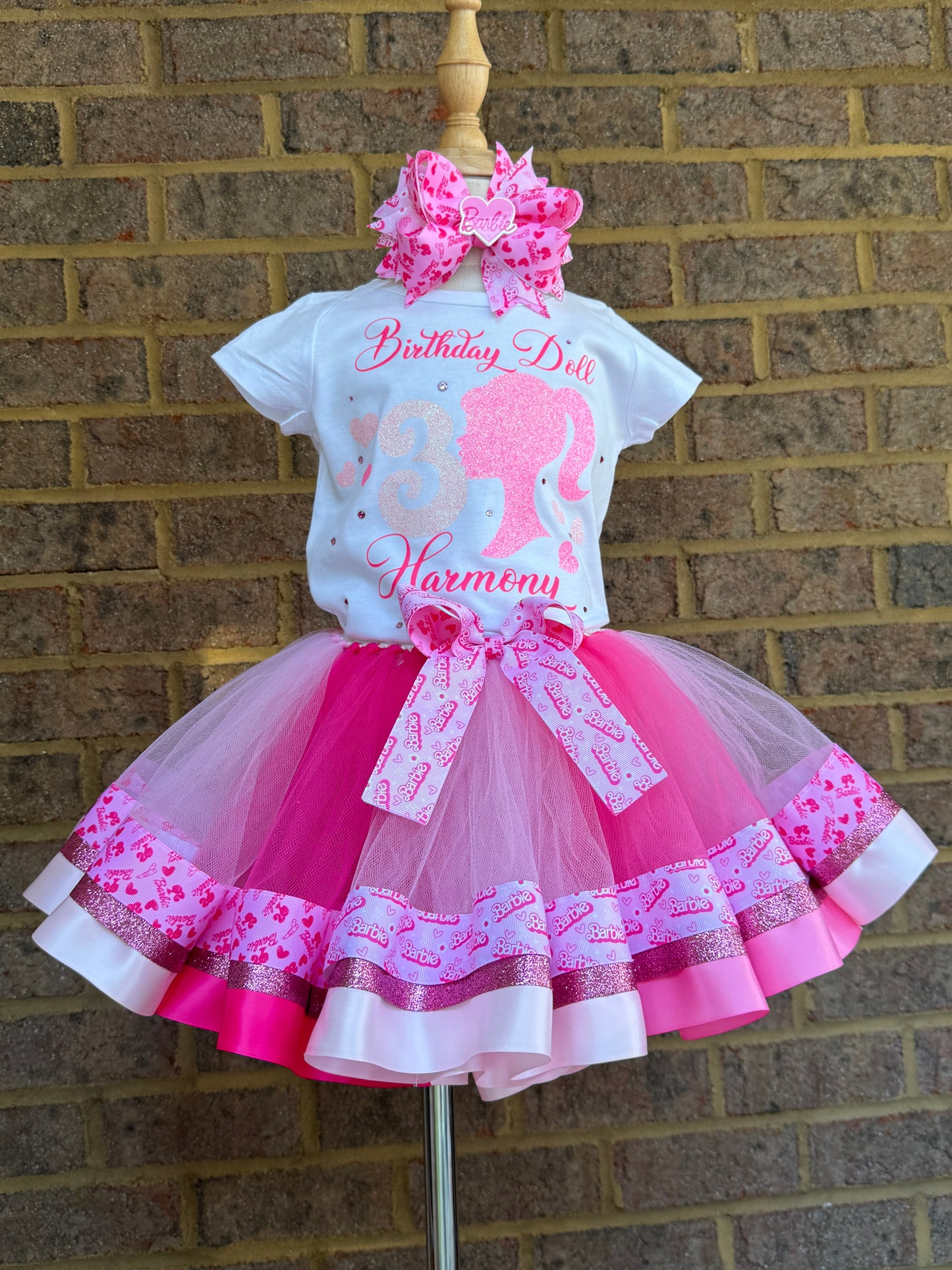 Barbie Tutu Outfit (3 layer Ribbon Trimmed tutu outfit)