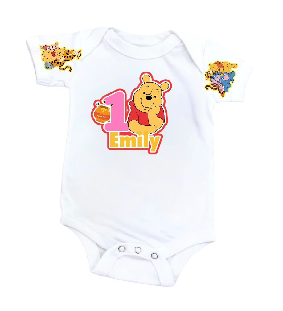 Pooh Bear Denim outfit, Pooh Bear jeans overall dress, Pooh Bear Birthday jeans outfit
