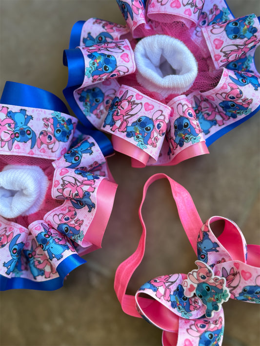 Angel and Stitch Ruffle Socks, Angel and stitch tutu socks, Angel and stitch hair Accessory