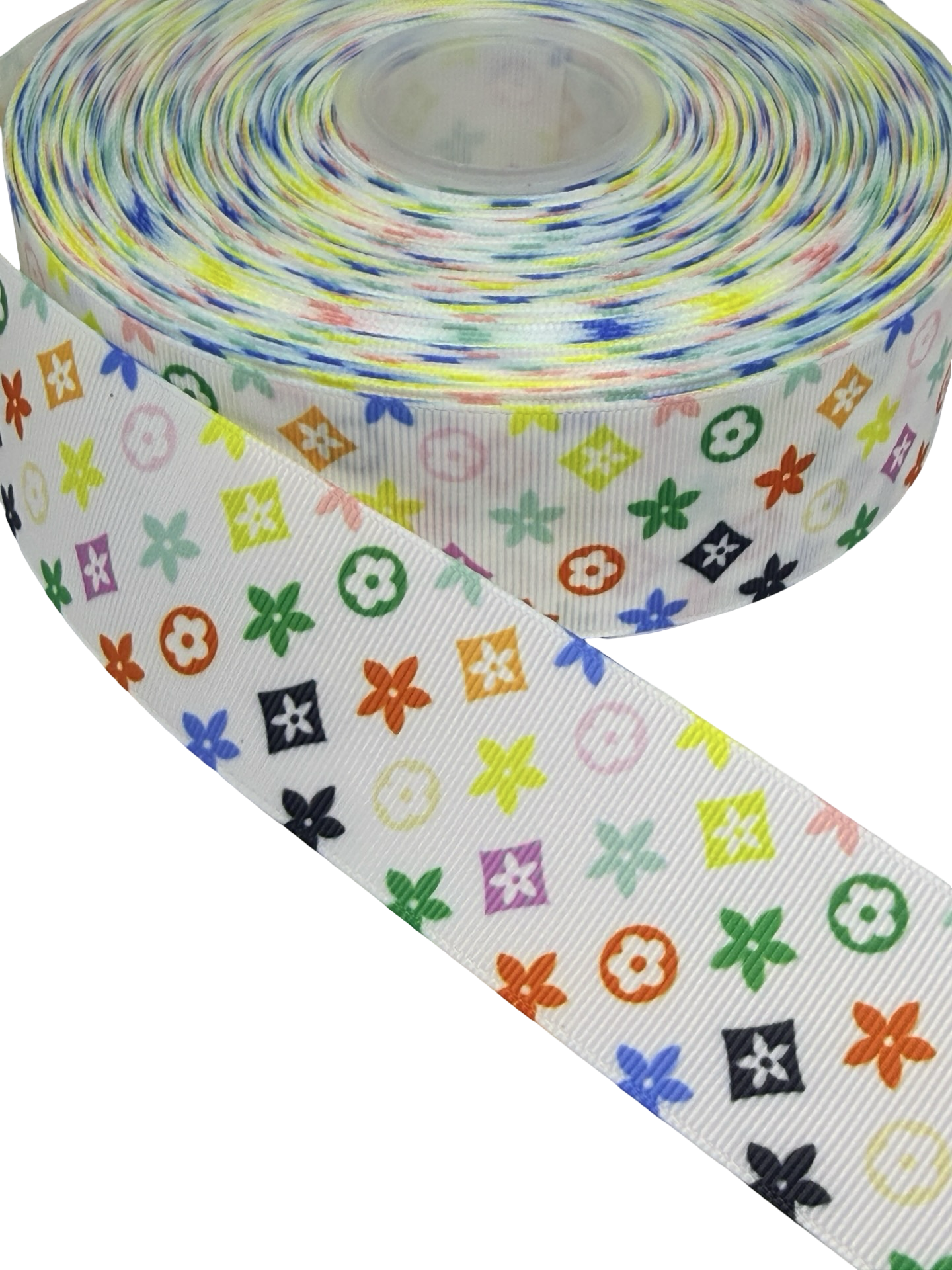 Multi-Color  Ribbon Print, Flower print ribbon  🟢 (38mm / 1.5 inch Ribbon)