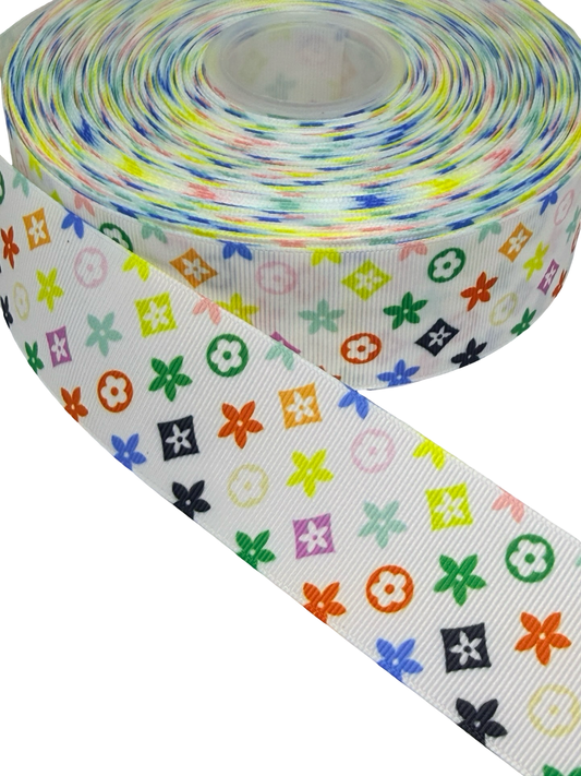 Multi-Color  Ribbon Print, Flower print ribbon  🟢 (38mm / 1.5 inch Ribbon)