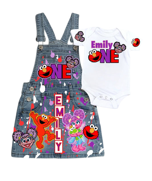 Elmo And Abby Denim outfit, Elmo and Abby jeans overall dress,