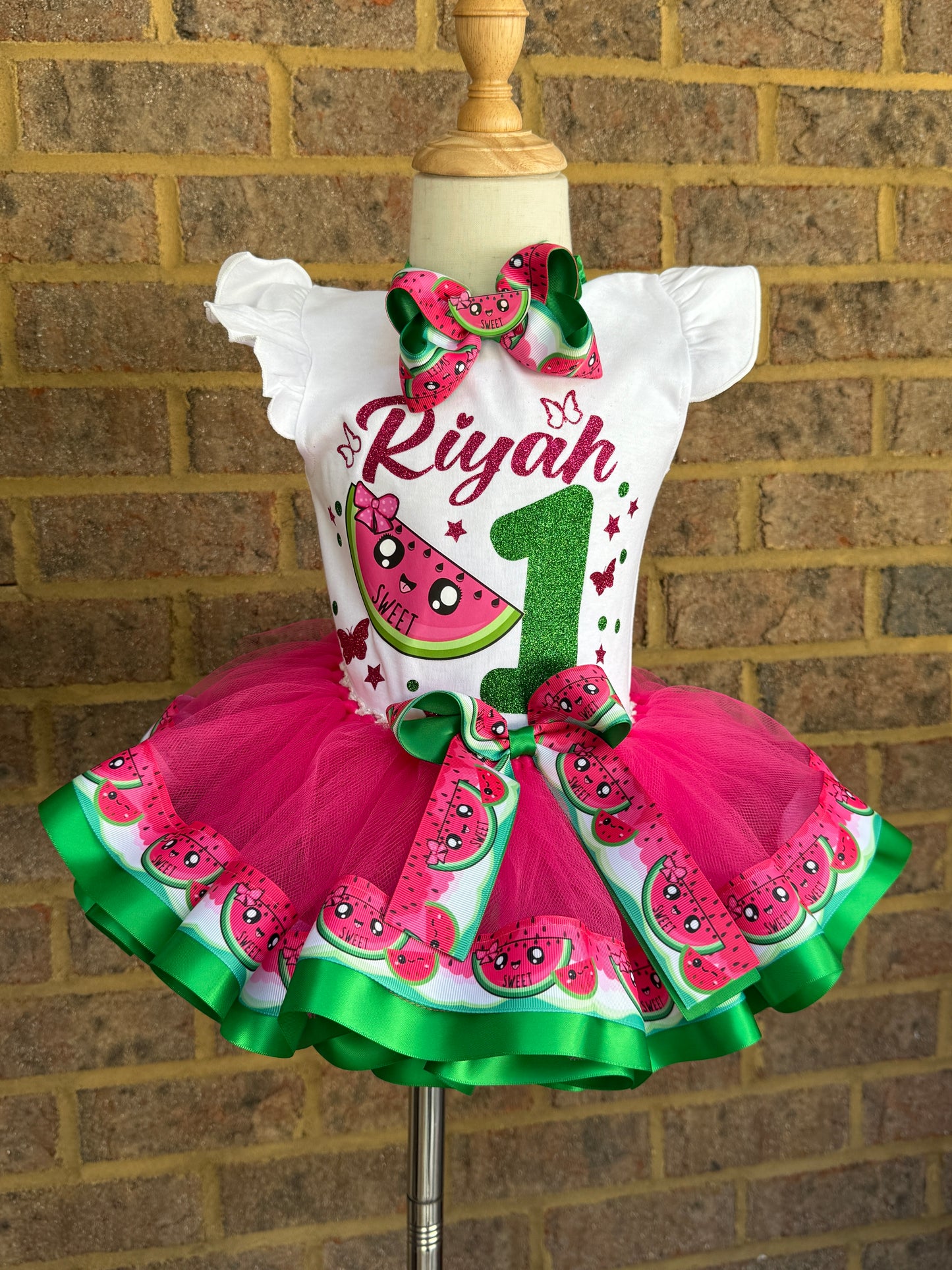 Melon Tutu Outfit (2 layer ribbon trim tutu)