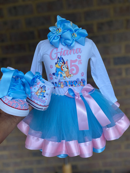 Bluey Ribbon Trimmed tutu outfit (3 layer tutu)