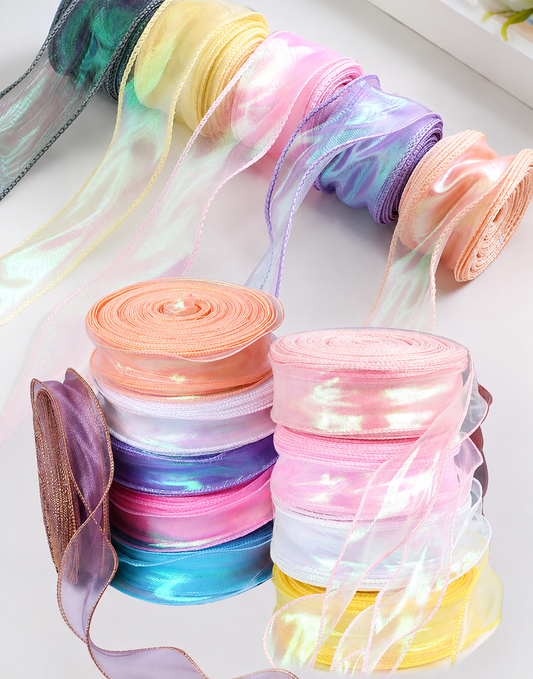 Iridescent Fishtail Yarn Ribbons | wired Ribbon | Price Per Yard