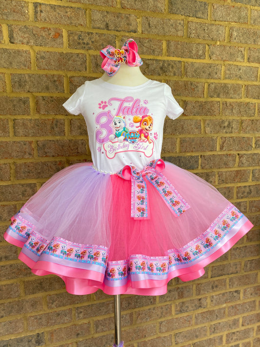 Paw Patrol 3 layer Ribbon Trimmed tutu Outfit