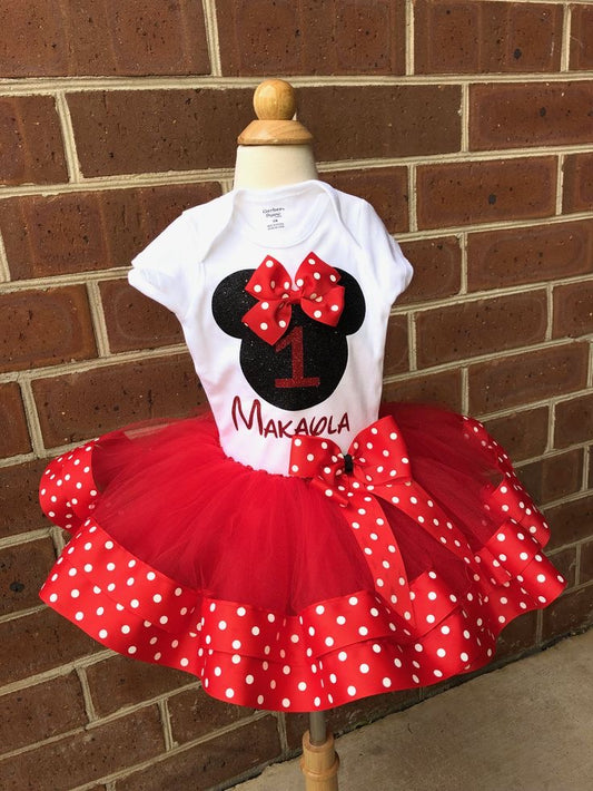 Minnie Mouse Tutu Outfit (Single layer Ribbon Trimmed tutu outfit)