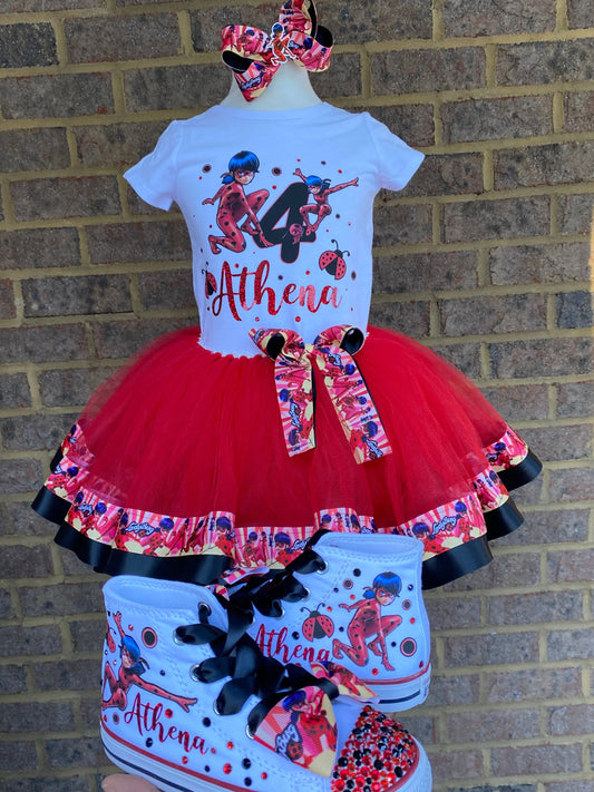 Miraculous Ladybug Tutu outfit, with shoes and Bow. Tutu4