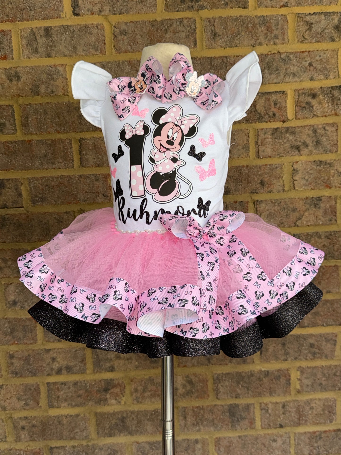 Minnie Mouse Tutu outfit (2 Layer ribbon trim tutu)