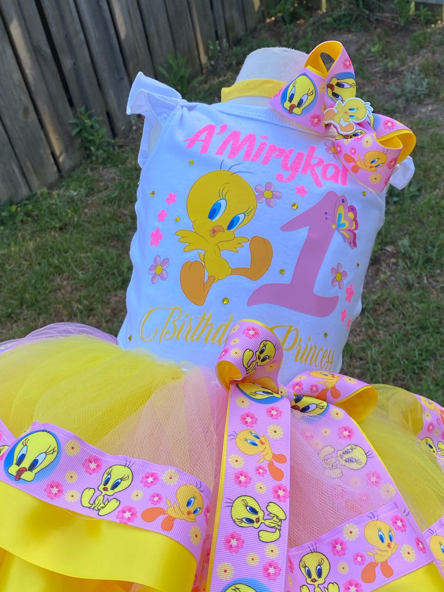 Tweety Bird Tutu Outfit (3 layer Ribbon Trimmed tutu outfit) Tweety3