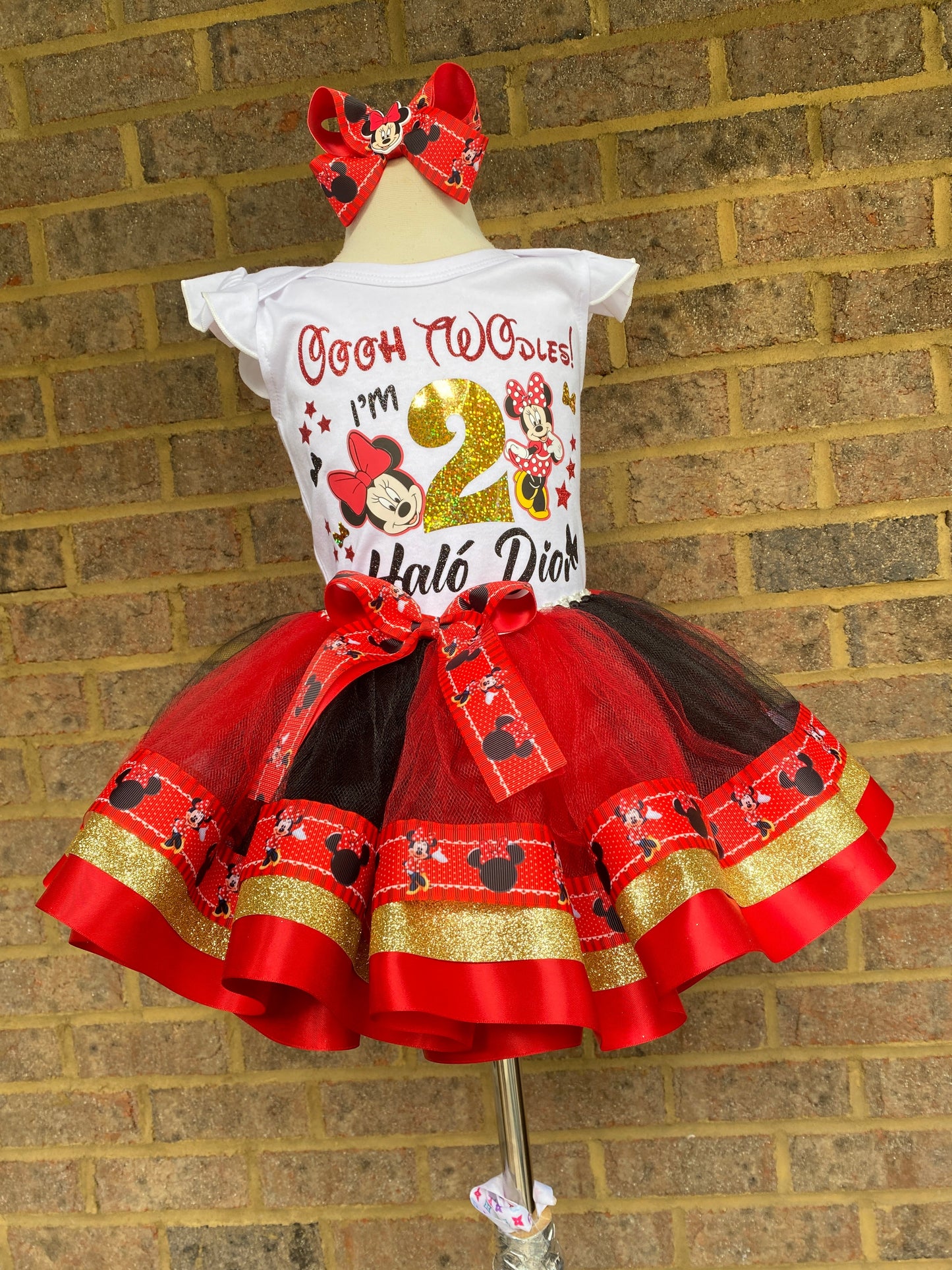 Minnie Mouse Tutu Outfit (3 layer Ribbon Trimmed tutu outfit) Minnie Outfit 2