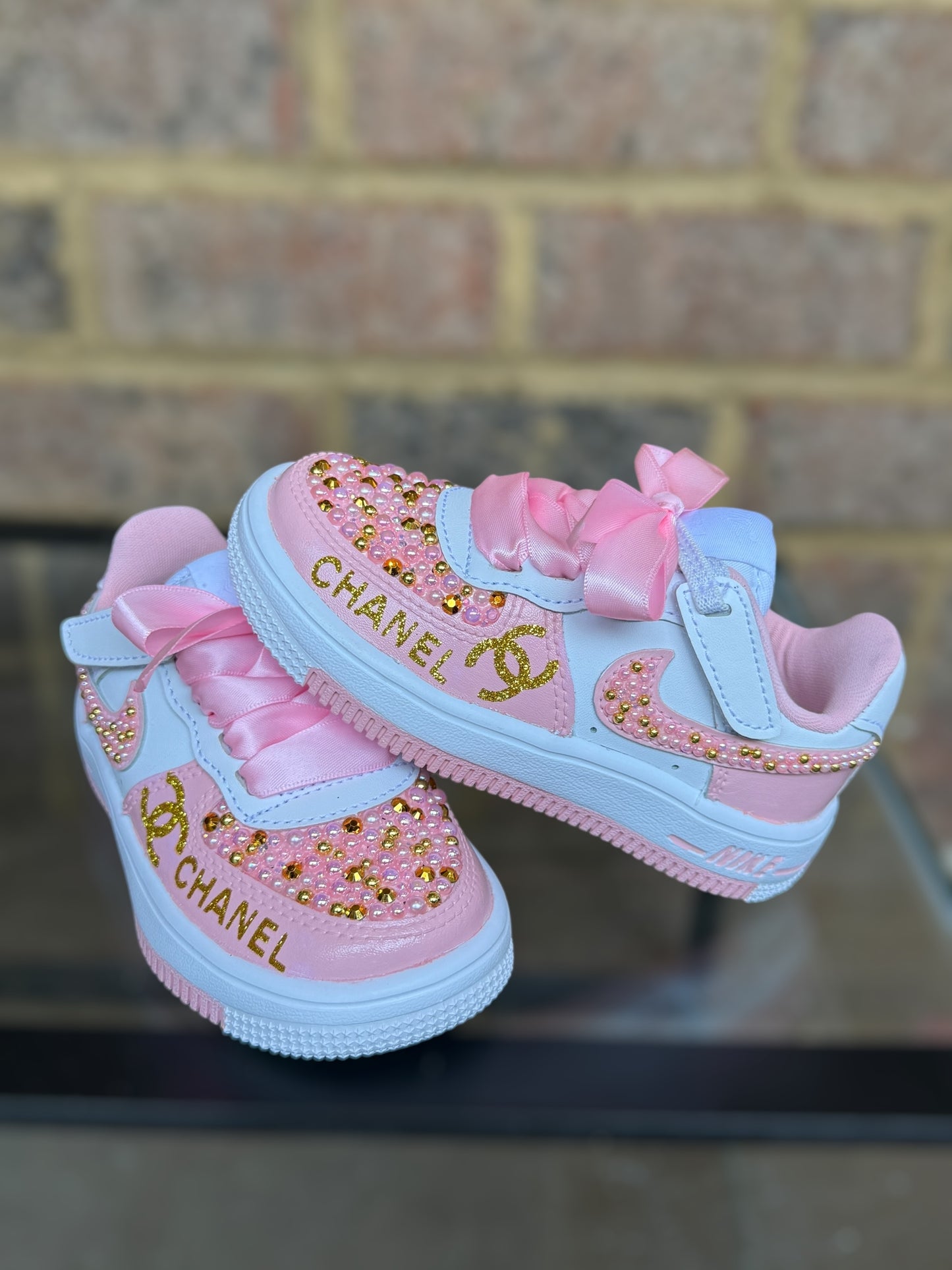 Designer Inspired Air Force 1’s Sneakers Girls Sneakers, Pink and Gold Air Force 1’s