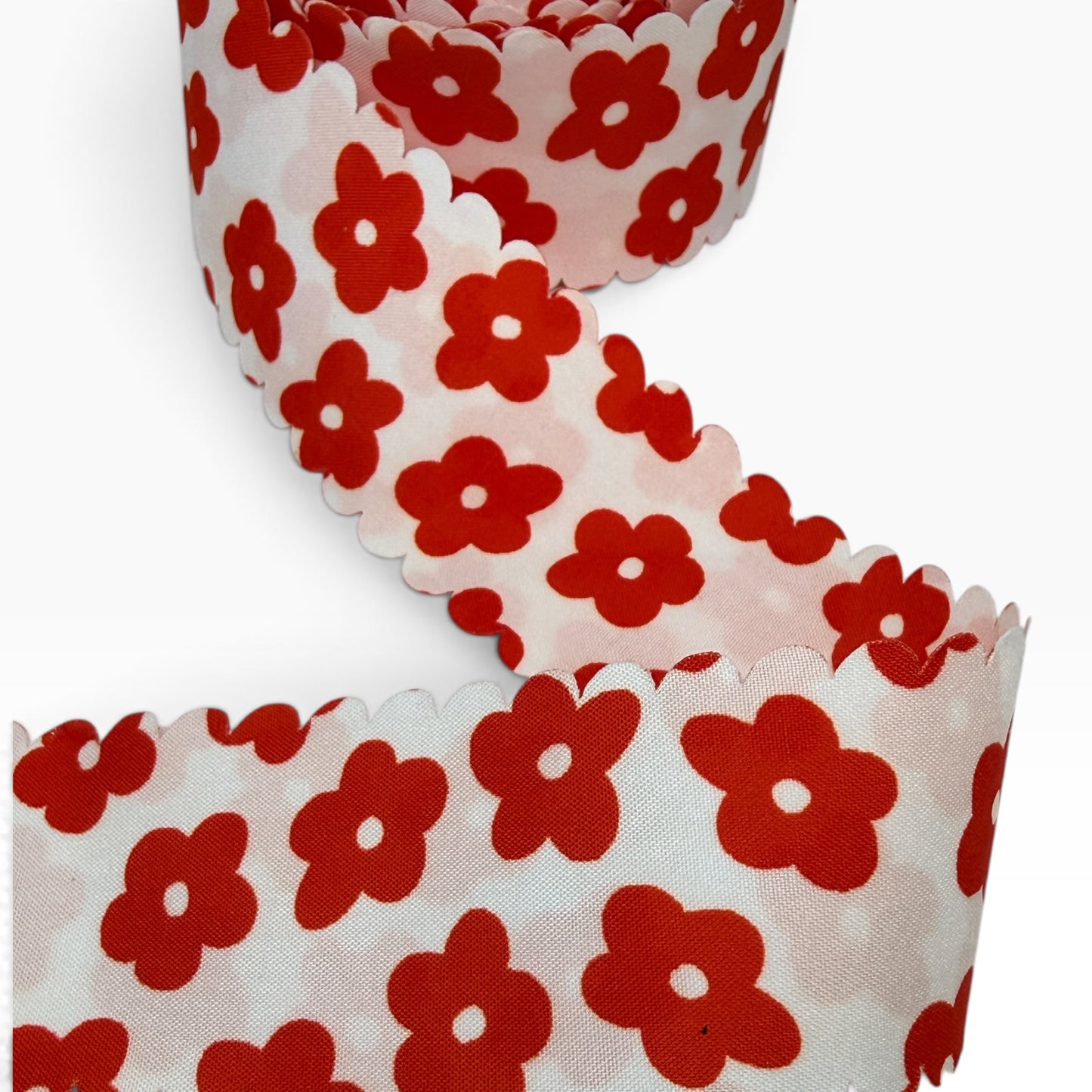 Red & White Flower Ribbon (per yard) 1.5 inch