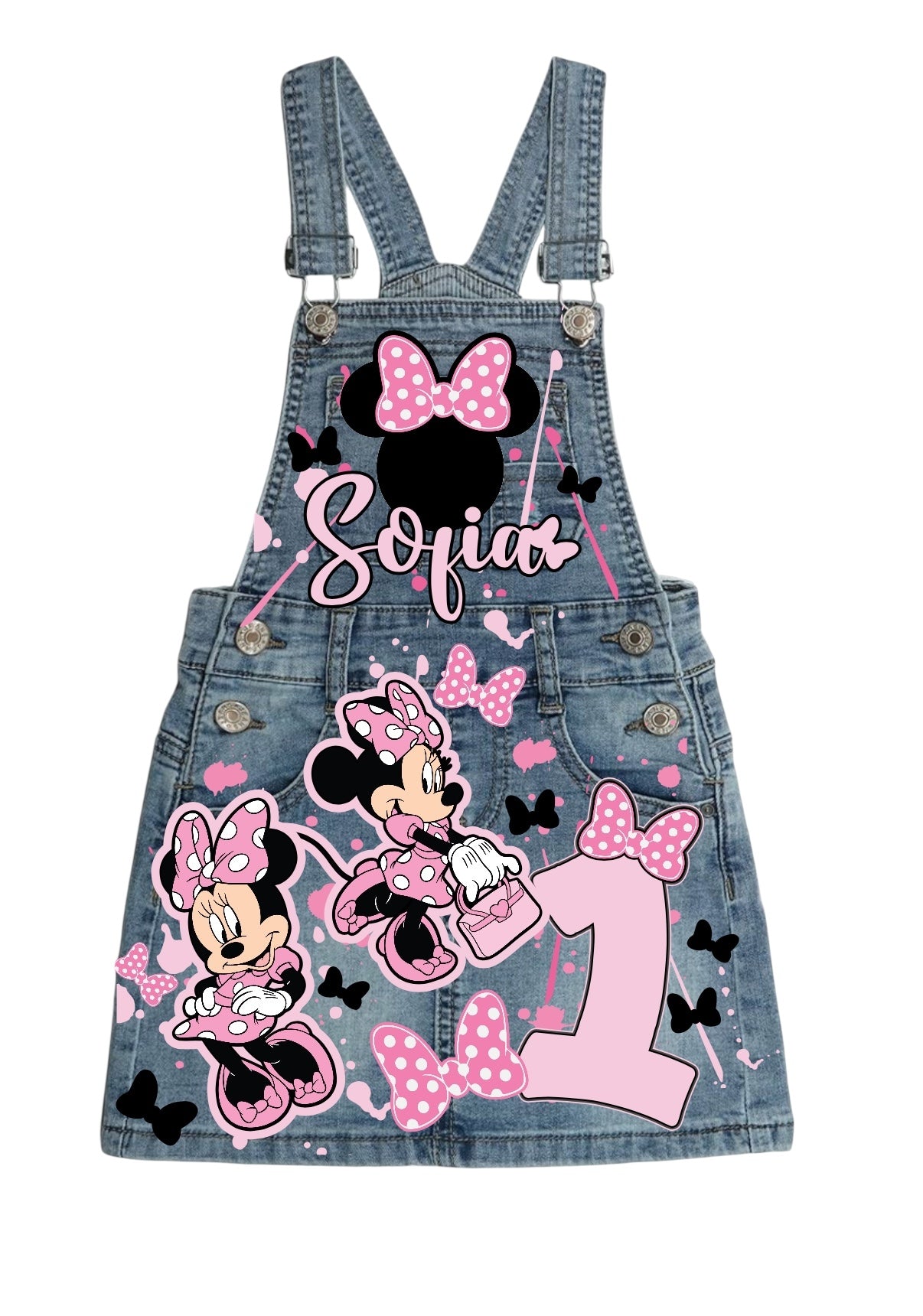 Minnie Mouse Denim overall outfit, jeans overall dress, Minnie mouse birthday jeans dress