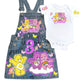 Carebear Denim outfit, Carebear jeans overall dress, Carbear Birthday jeans outfit