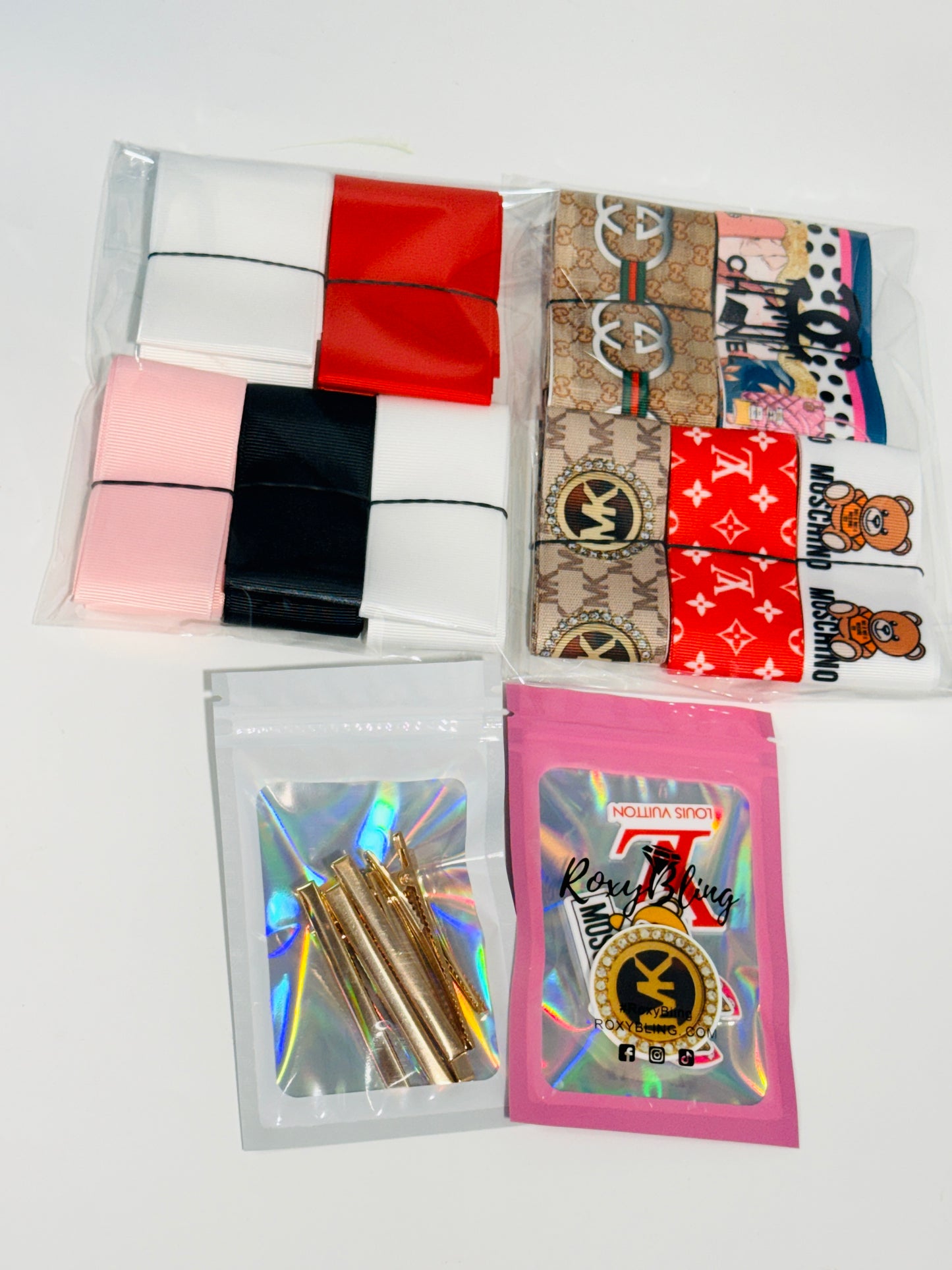 Bundle Deal Yards of Ribbon, 5 resin planar and 5 hair clips