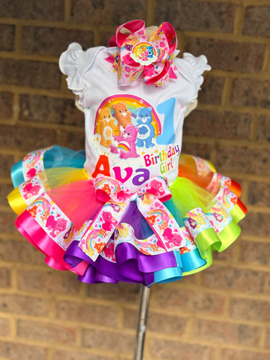 Carebear Tutu Outfit, Carebear tutu set with matching & Hair  Accessories