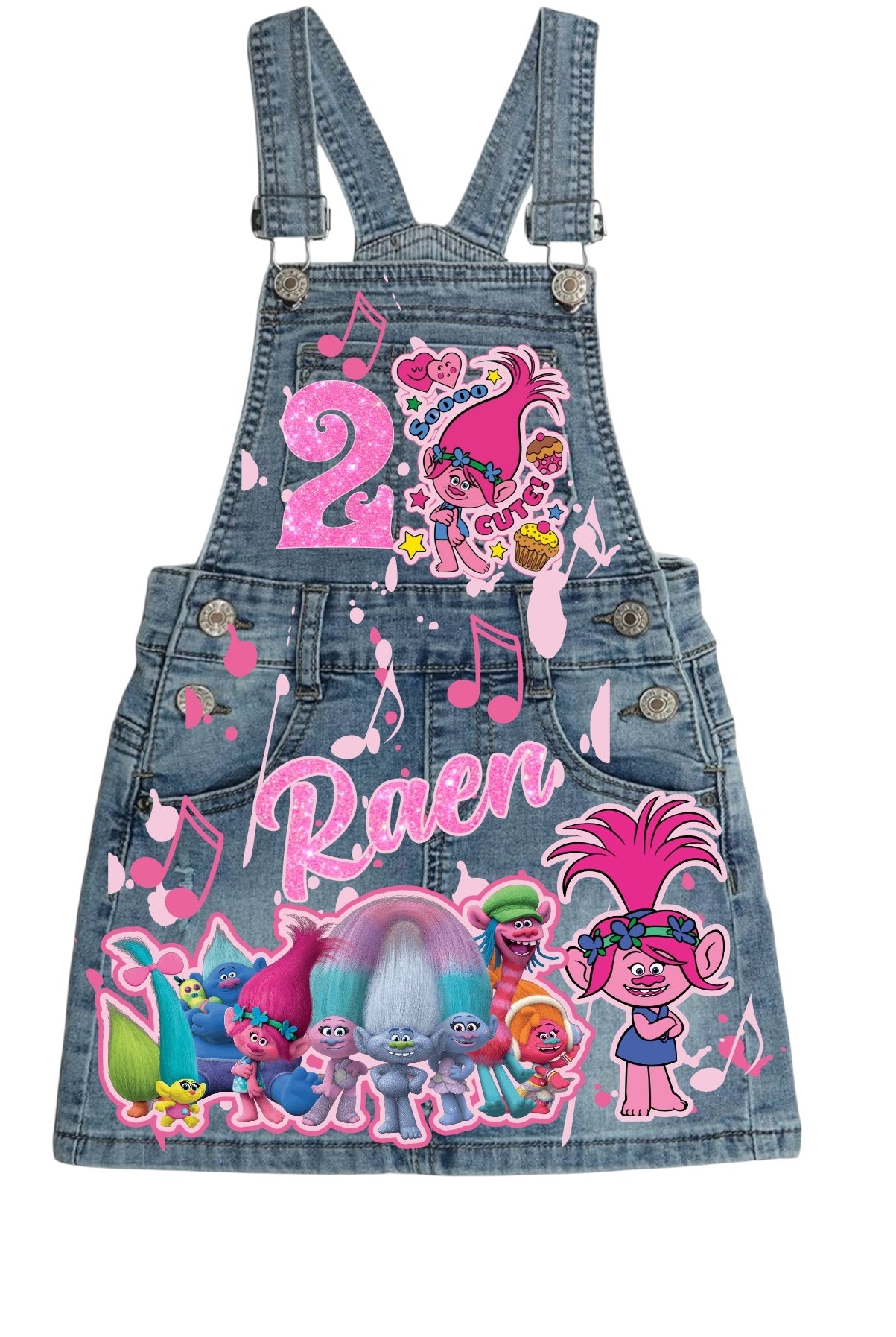 Troll Denim overall dress, Troll Jeans Birthday Dress, Poppy birthday jeans outfit