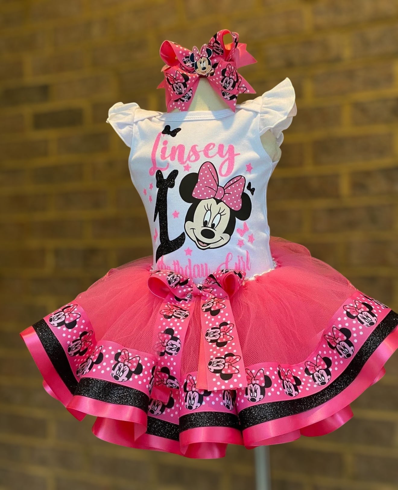 Minnie Mouse Tutu Outfit (3 layer Ribbon Trimmed tutu outfit) Minnie Outfit