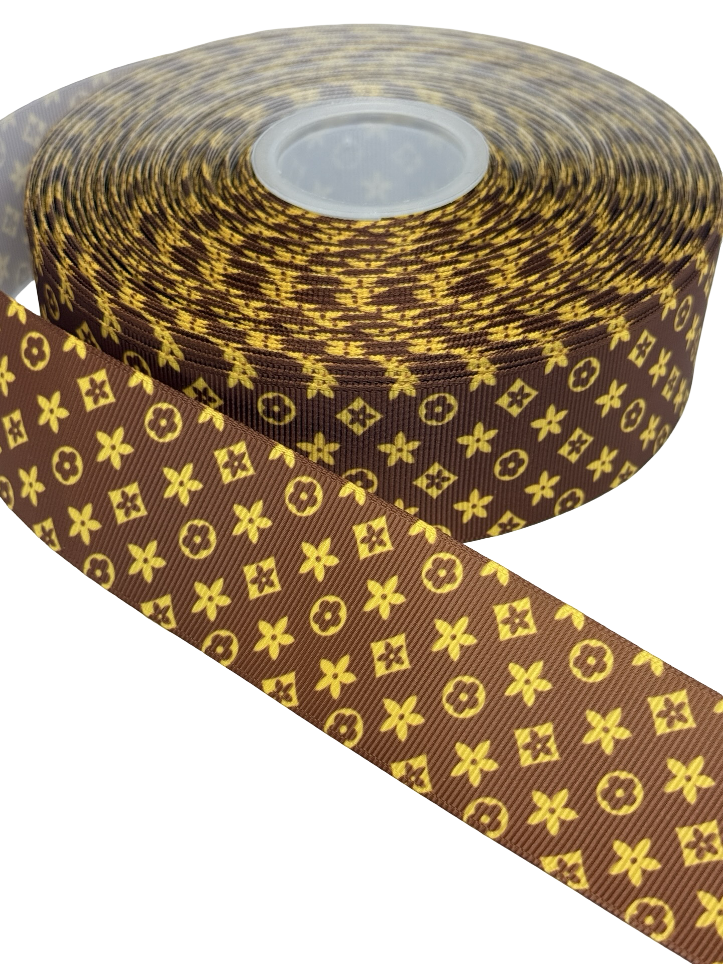 Brown Flower Print Ribbon  🟢 (38mm / 1.5 inch Ribbon)