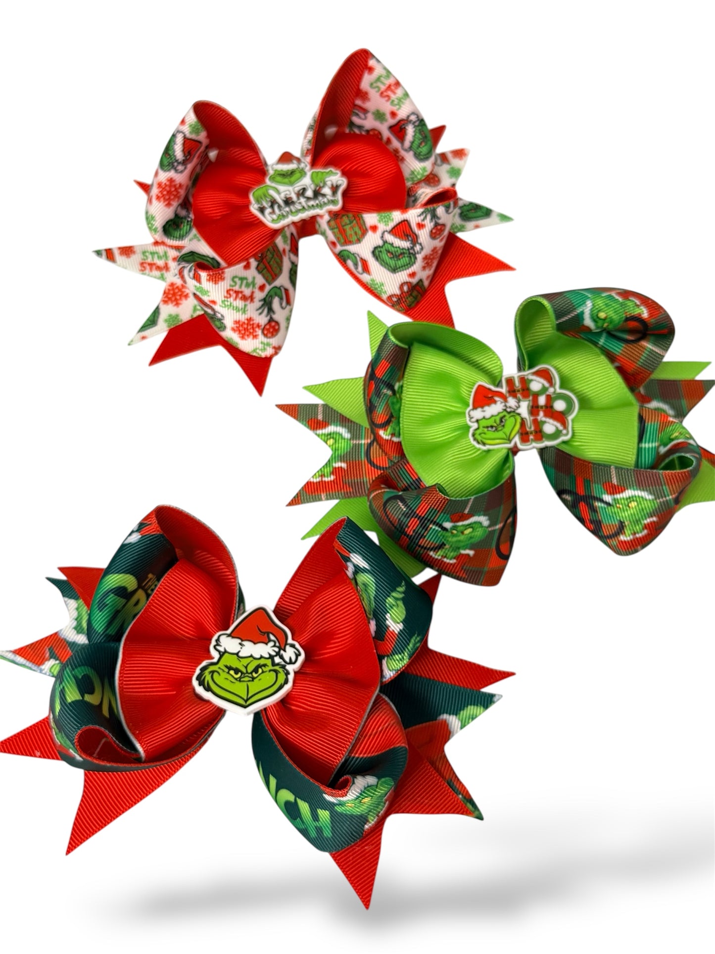 (Set Of 3 ) Grinch Hair Clip, Red and Green Grinch Hair clip, Green & Red Christmas Bow Hair Clip for Girls