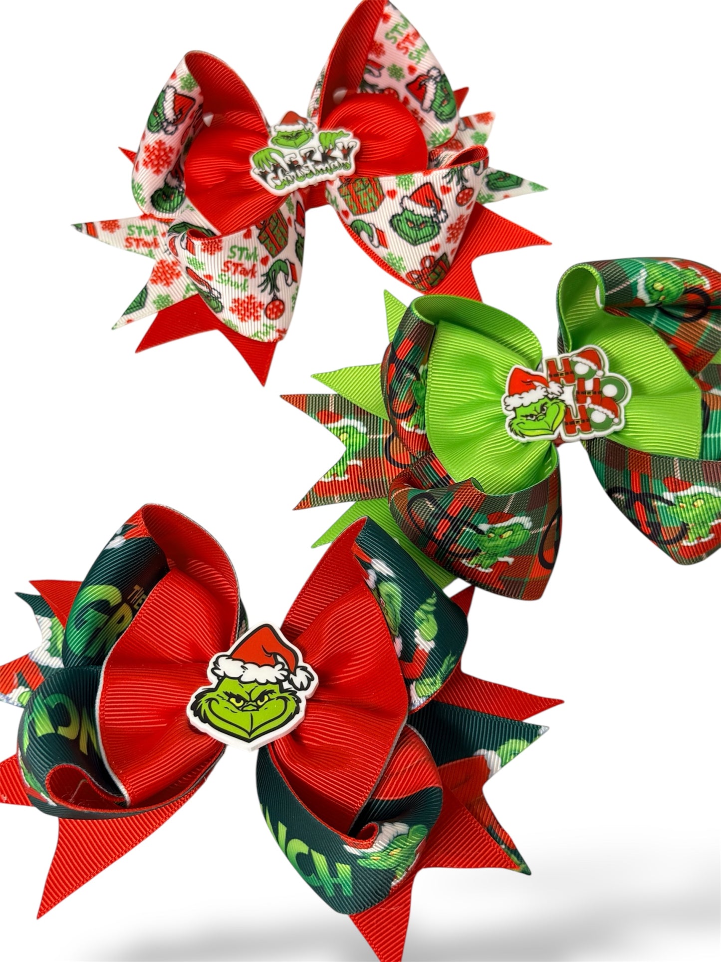 (Set Of 3 ) Grinch Hair Clip, Red and Green Grinch Hair clip, Green & Red Christmas Bow Hair Clip for Girls