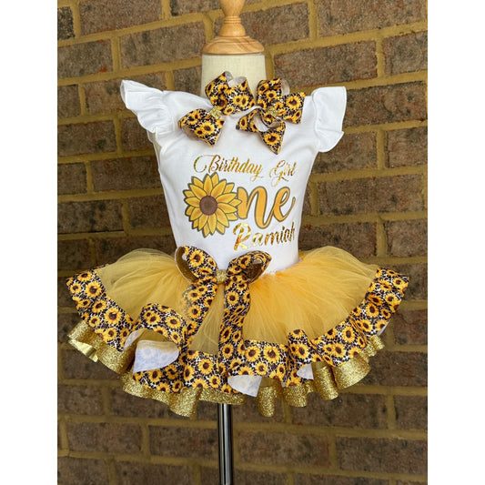 Sun Flower Tutu Outfit (2 layer Ribbon trim tutu)