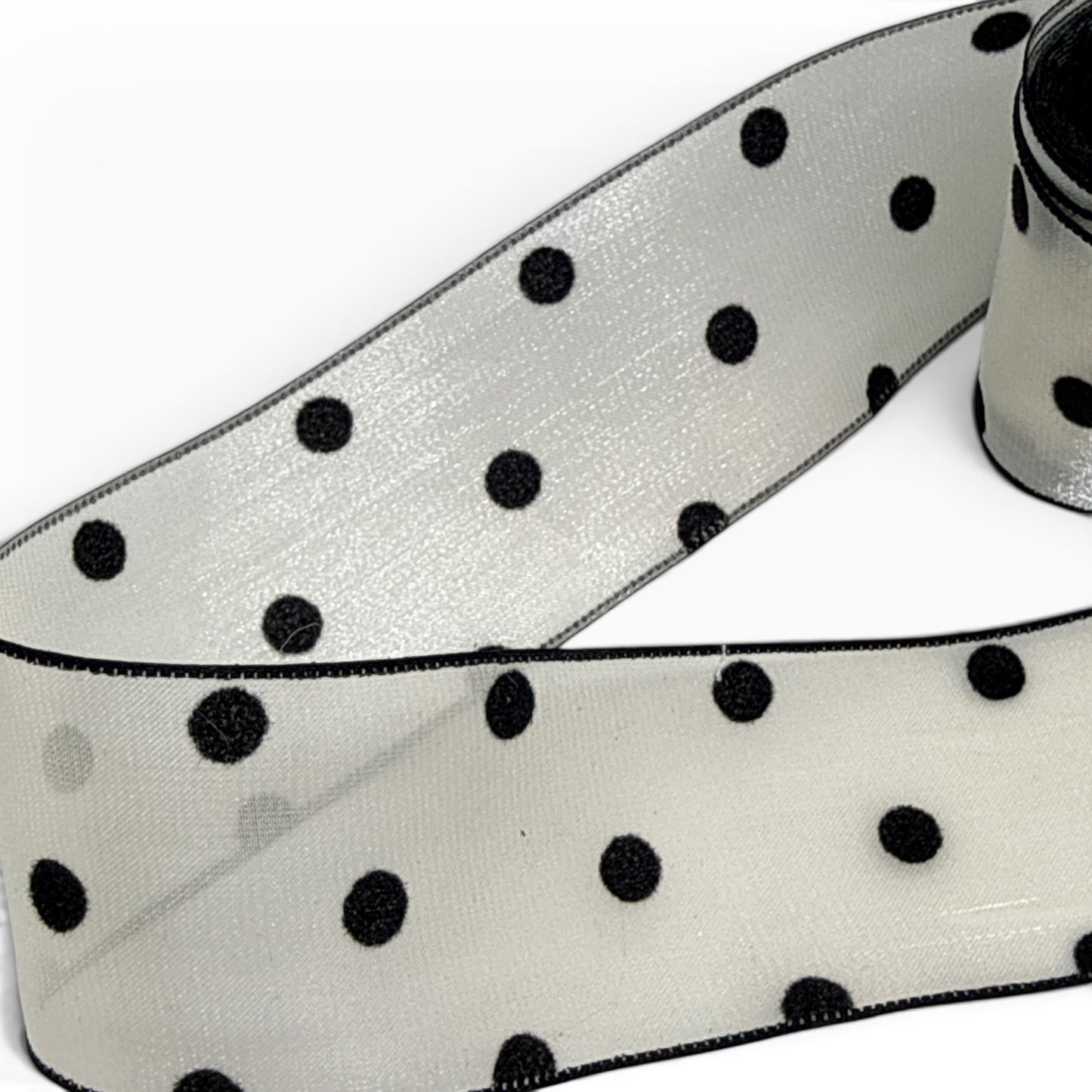 Black & White Polka dot chiffon Ribbon(per yard ) 1.5 inch