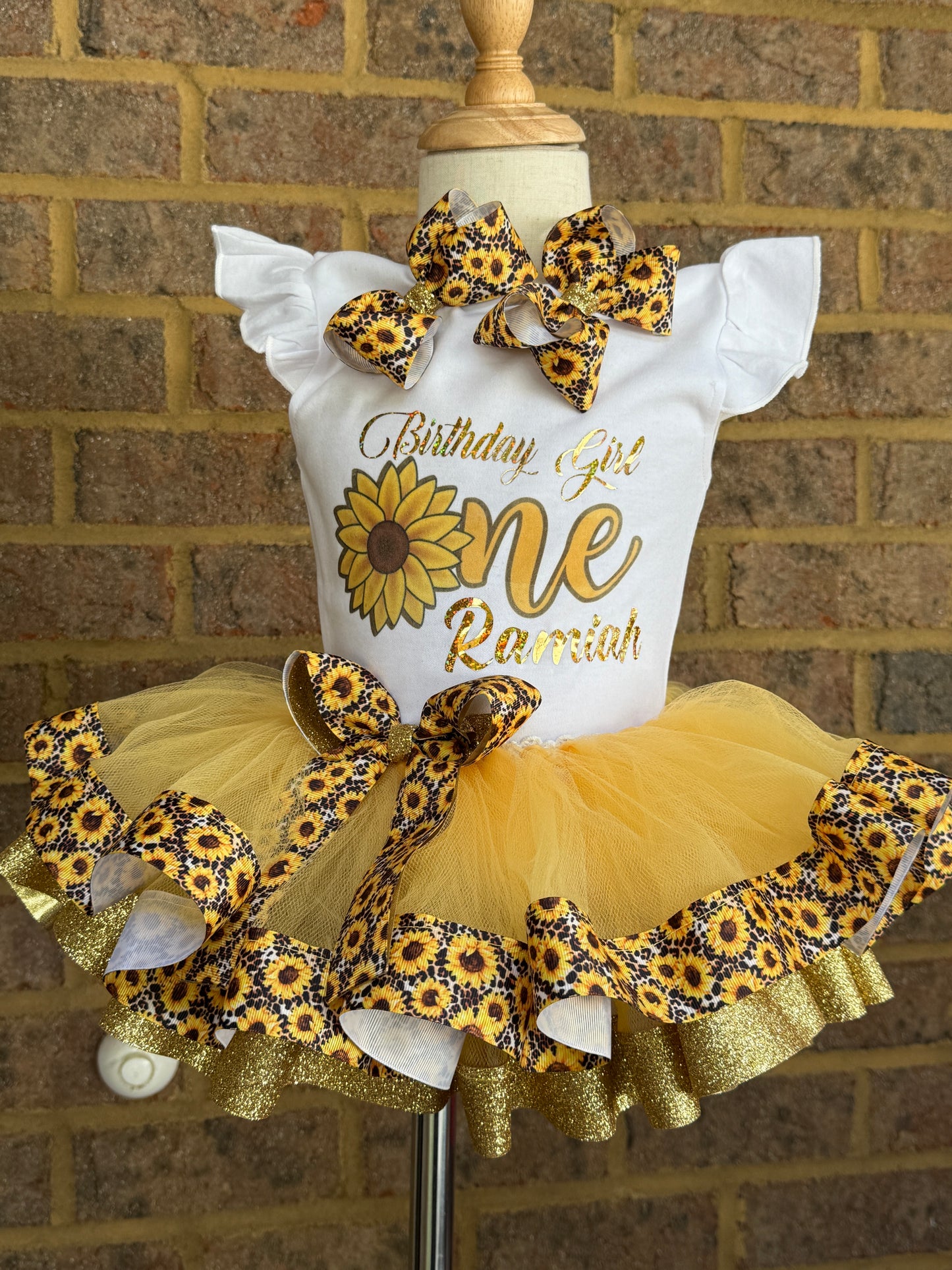 Sun Flower Tutu Outfit (2 layer Ribbon trim tutu)