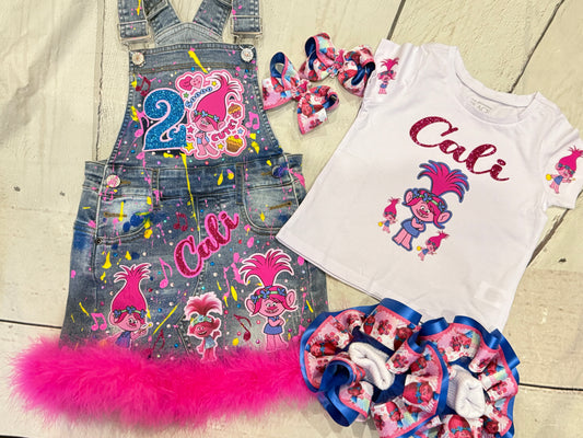 Troll Denim Overall, Troll jeans overall with matching socks and Bow