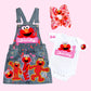 Elmo Denim Overall dress, Elmo jeans Dress, Elmo denim birthday overall Dress.