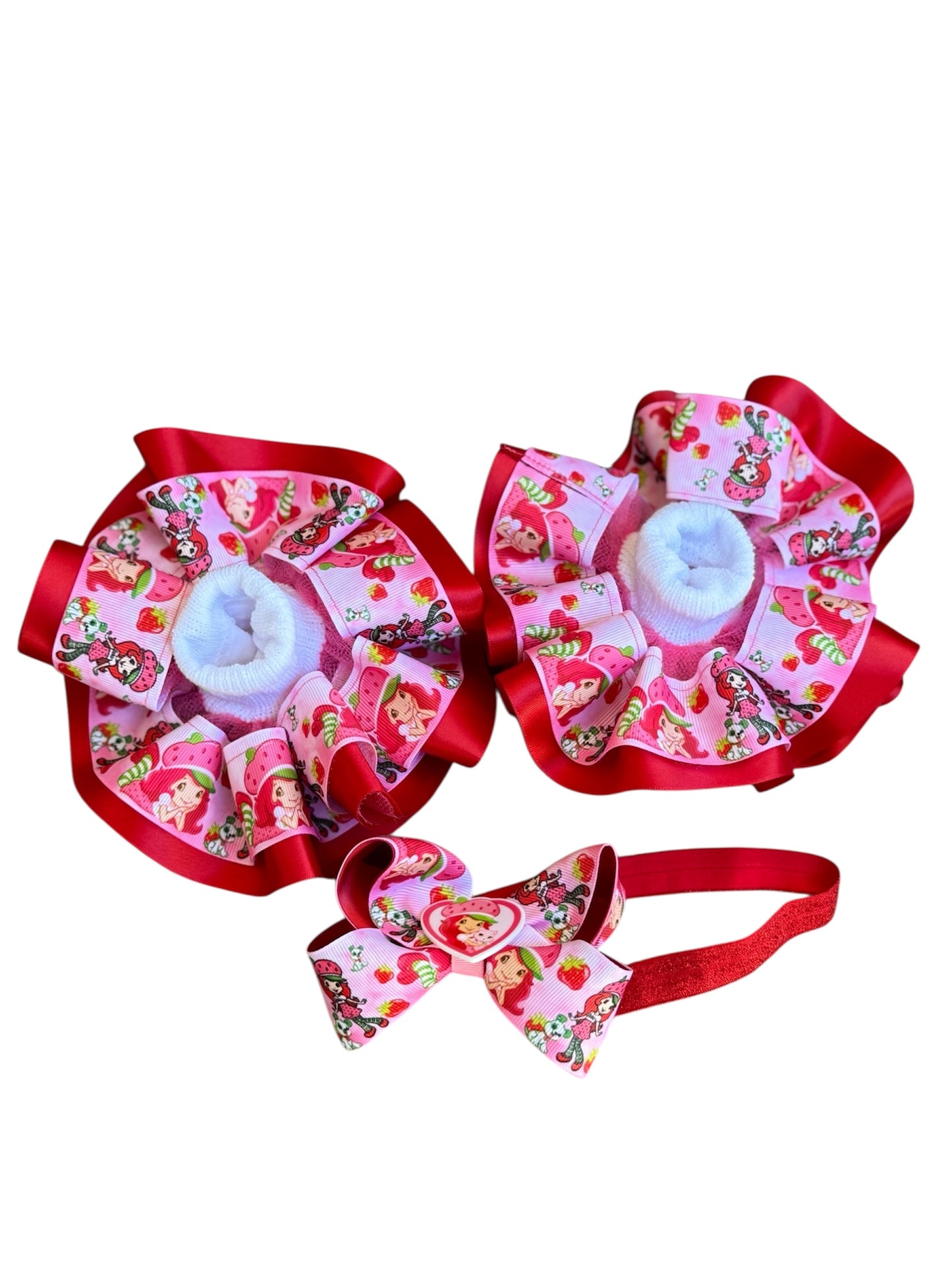 Strawberry Shortcake Tutu Socks, Strawberry Shortcake ruffle Sock, Strawberry shortcake Headband/ hair clip