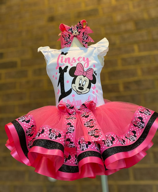 Minnie Mouse Tutu Outfit (3 layer Ribbon Trimmed tutu outfit) Minnie Outfit