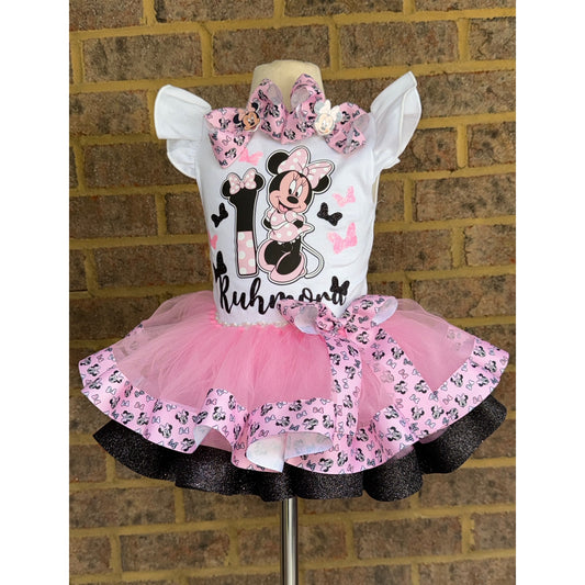 Minnie Mouse Tutu outfit (2 Layer ribbon trim tutu)