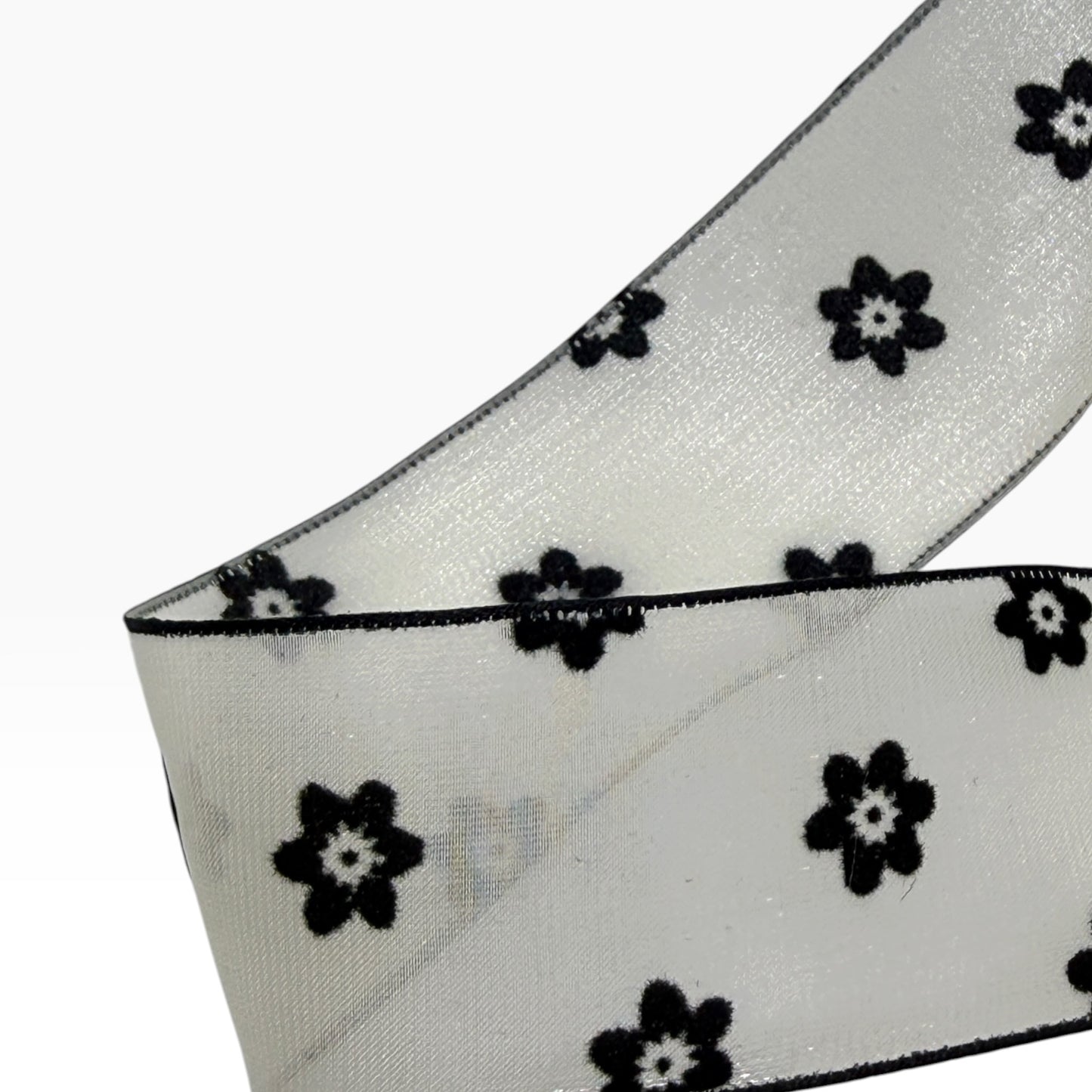 Black and white Flower Chiffon Ribbon(per yard ) 1.5 inch