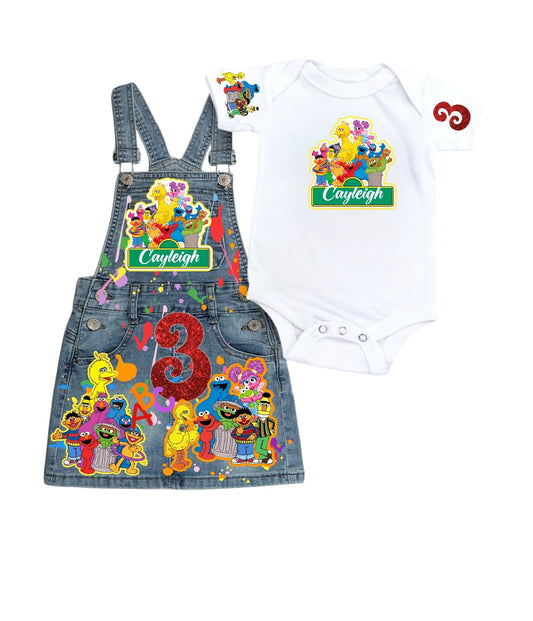Sesame Street Jeans Birthday outfit, Sesame Street Denim overall Dress