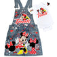 Minnie Mouse Denim overall outfit, jeans overall dress, Minnie mouse birthday jeans dress