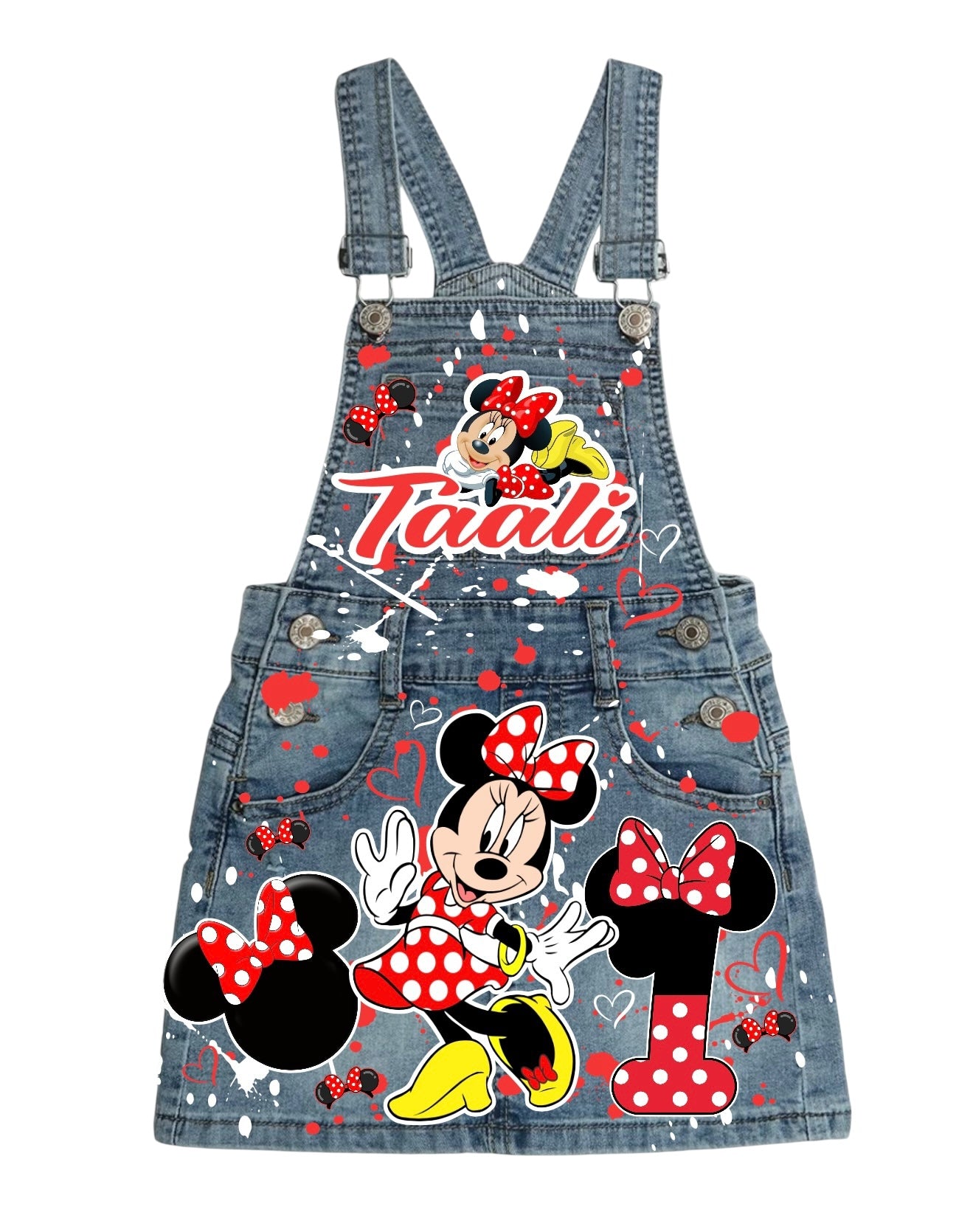 Minnie Mouse Denim overall outfit, jeans overall dress, Minnie mouse birthday jeans dress
