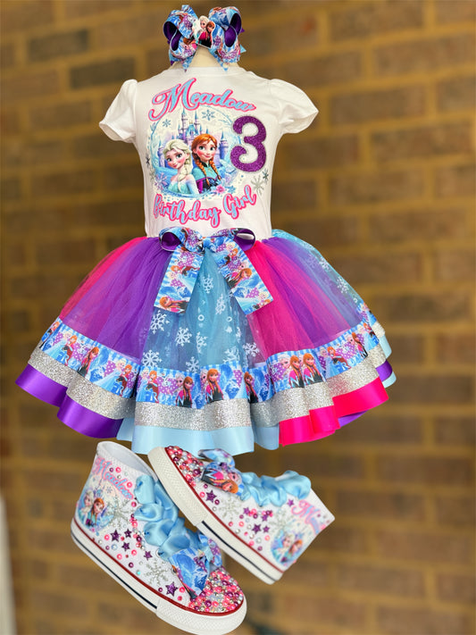 Tutu outfit, Frozen tutu outfit, frozen birthday tutu outfit with matching shoes