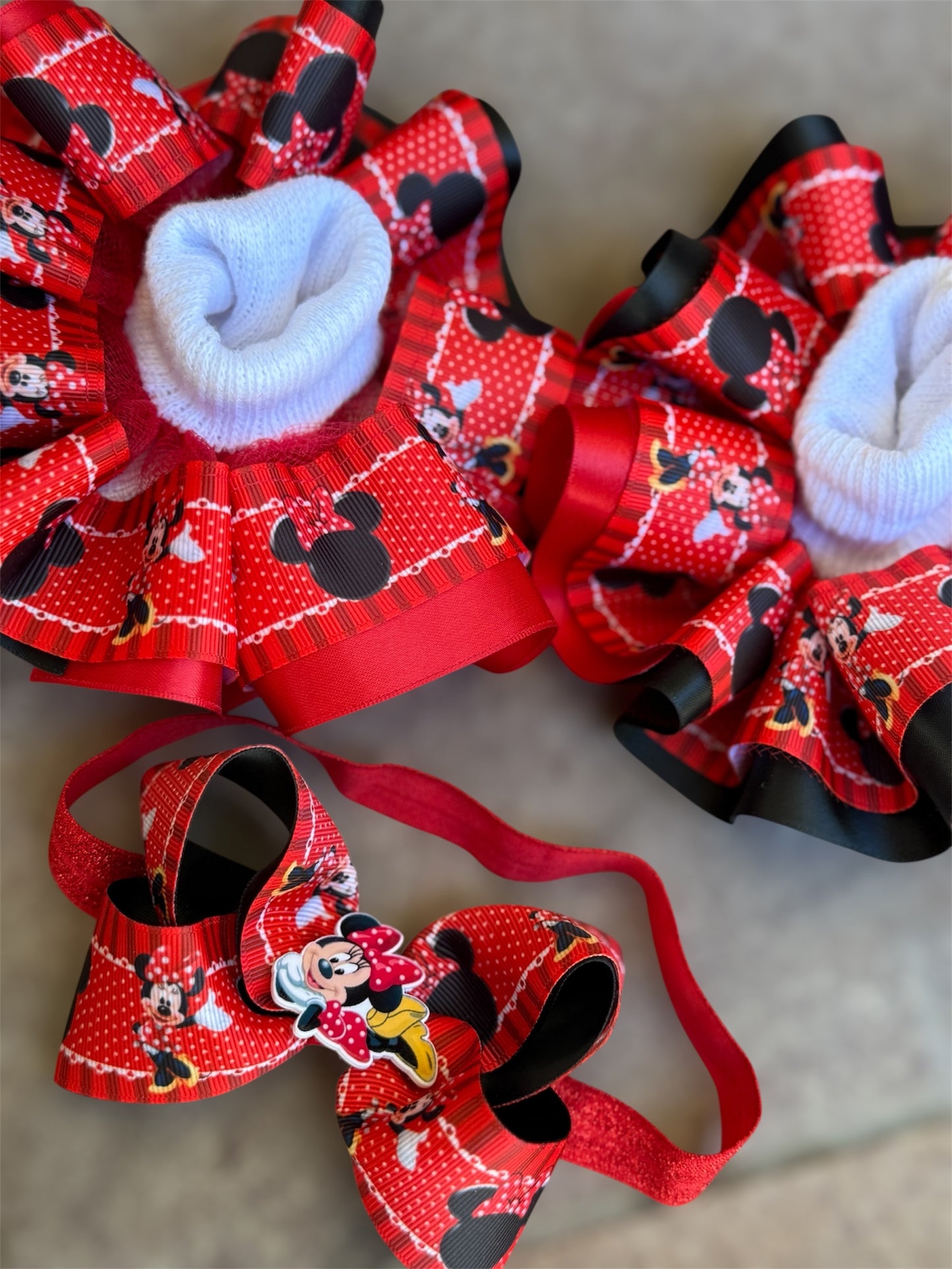 Minnie Mouse Ruffle socks, Minnie Mouse tutu socks, Minnie Mouse hair accessories