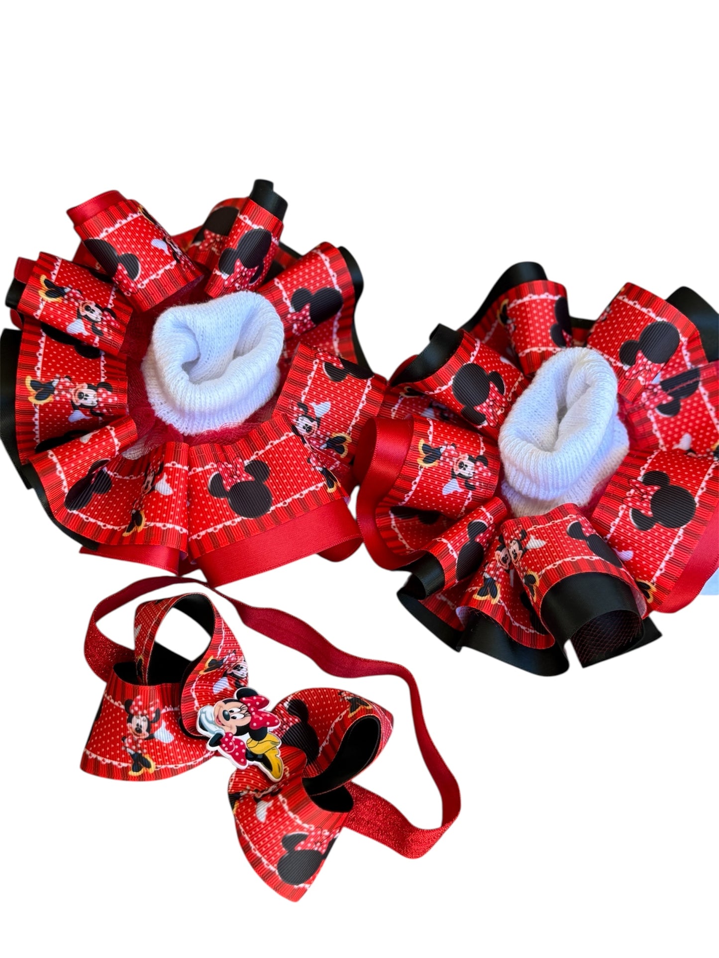 Minnie Mouse Ruffle socks, Minnie Mouse tutu socks, Minnie Mouse hair accessories