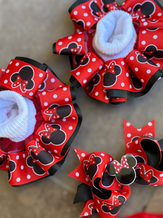 Minnie Mouse Ruffle socks, Minnie Mouse tutu socks, Minnie Mouse hair accessories