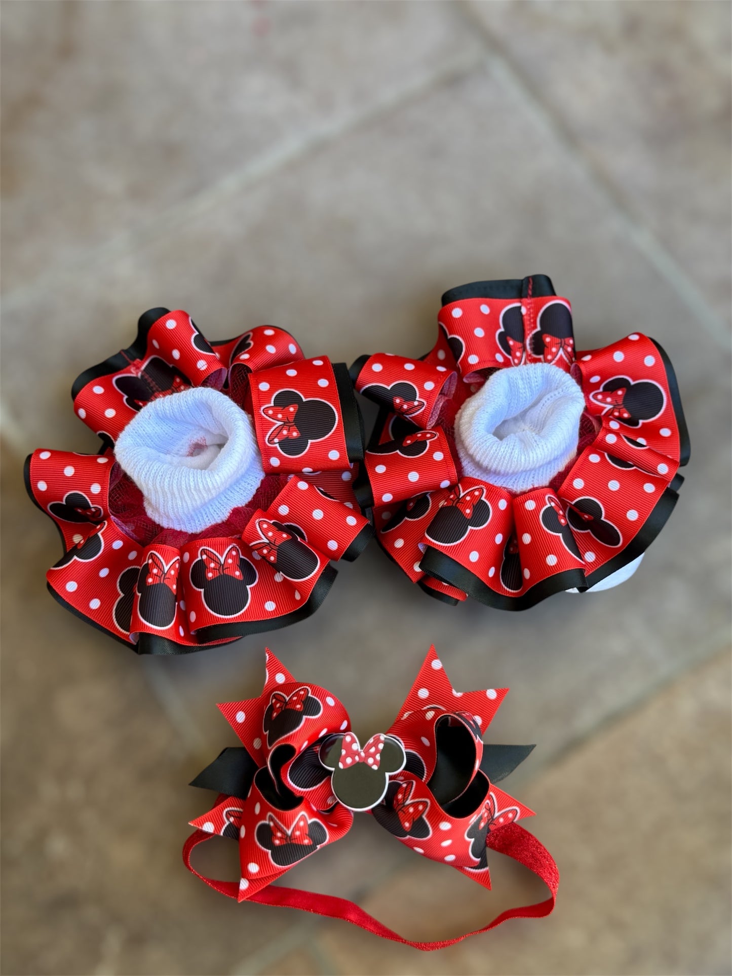 Minnie Mouse Ruffle socks, Minnie Mouse tutu socks, Minnie Mouse hair accessories