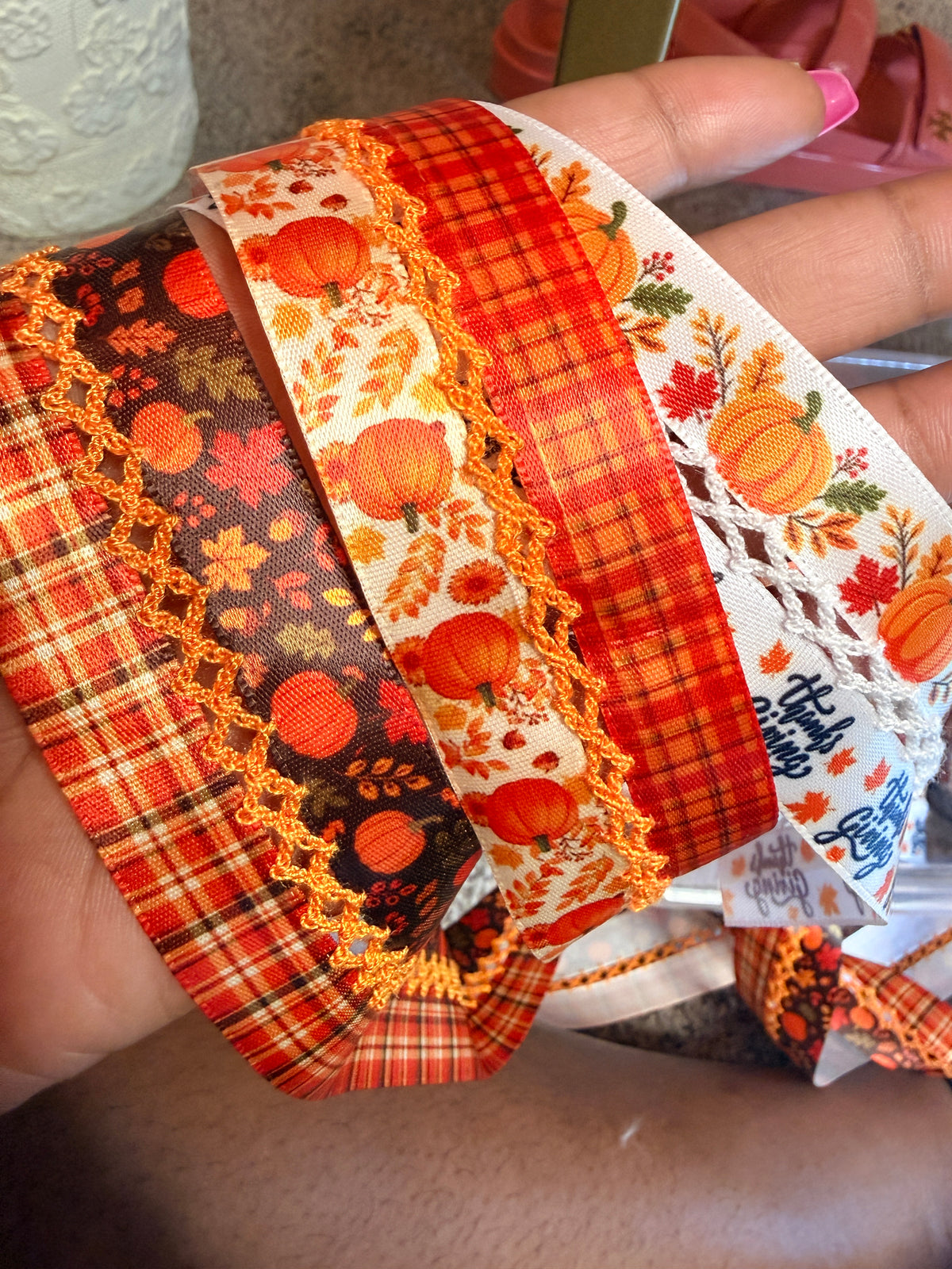 Fall Ribbon, Fall Satin Ribbon ( size 32mm) single face design