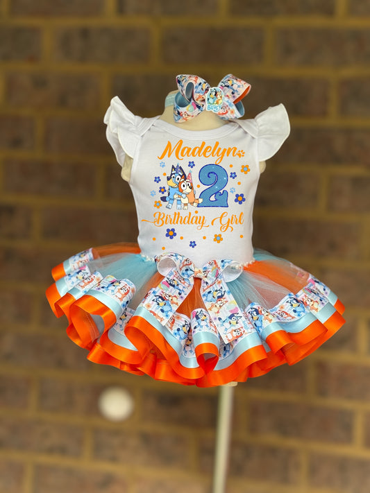 Bluey tutu outfit, Bluey Birthday Bluey tutu set, with matching Hair Accessory